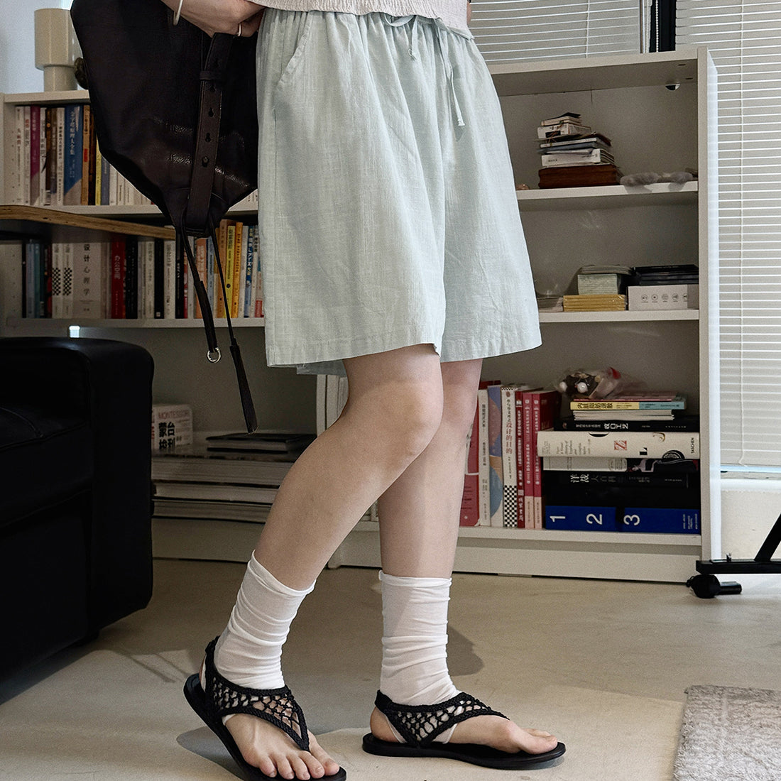 High Waist Linen Cotton Drawstring Bermuda Shorts - Multiple Colors