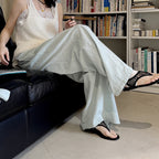 High Waist Cotton Linen Wide Leg Pants with Drawstring
