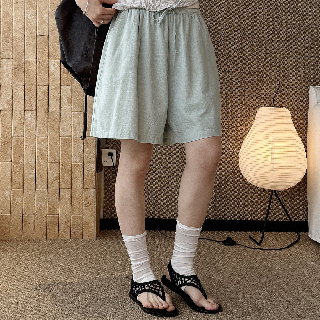 High Waist Linen Cotton Drawstring Bermuda Shorts - Multiple Colors