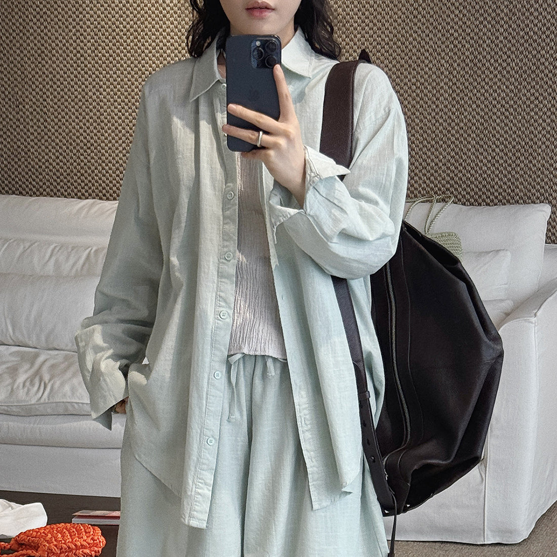 Cotton linen oversized shirt women breathable loose long sleeve casual blouse