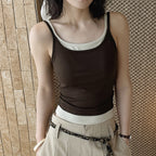 Layered slim fit tank top with stretch fabric and contrast trim