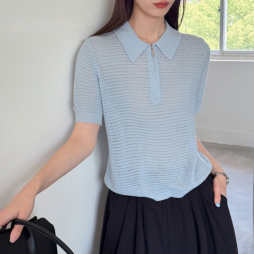 Women’s Half-Zip Hollow Knit Polo Top