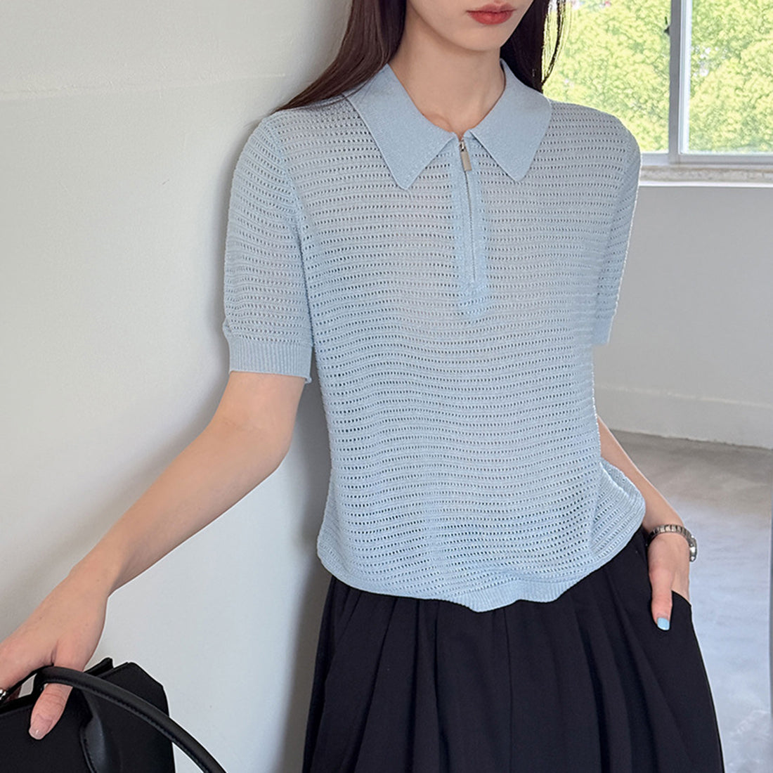 Women’s Half-Zip Hollow Knit Polo Top