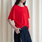 Round neck small rolled edge short sleeved slimming T-shirt