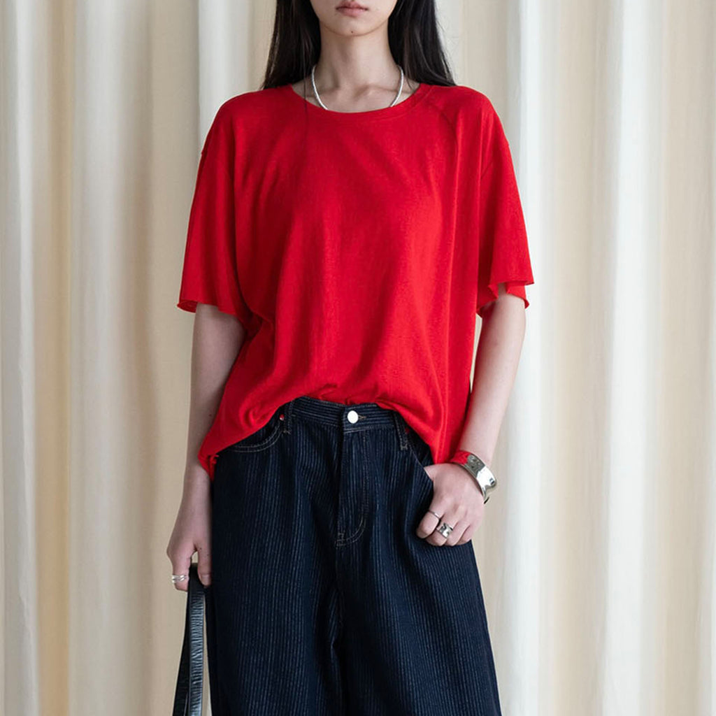 Round neck small rolled edge short sleeved slimming T-shirt