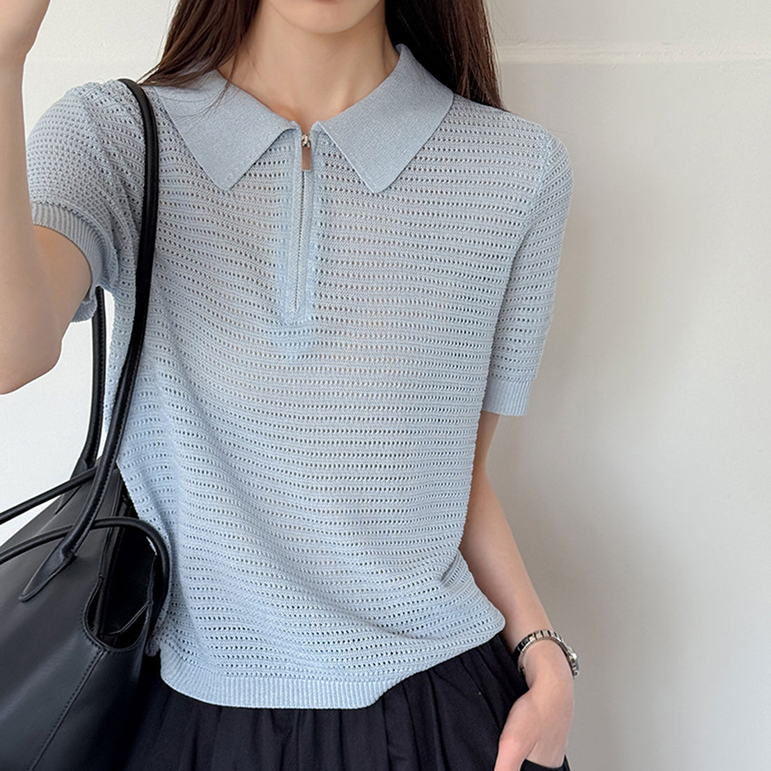 Women’s Half-Zip Hollow Knit Polo Top