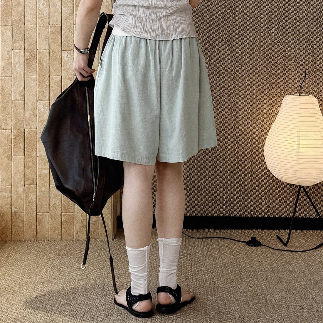 High Waist Linen Cotton Drawstring Bermuda Shorts - Multiple Colors