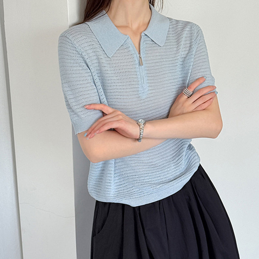 Women’s Half-Zip Hollow Knit Polo Top