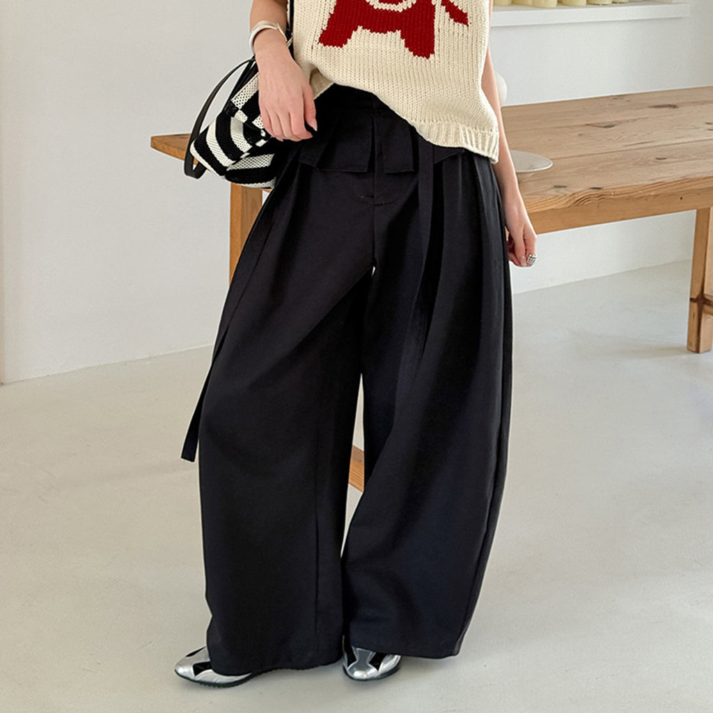 High waist pleated wide leg pants women loose drape trousers with tie waist