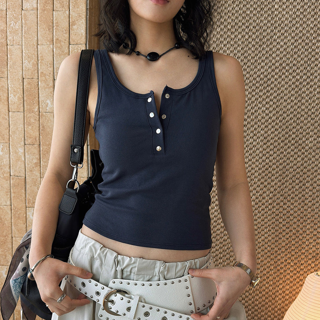 American retro button down sleeveless vest tank top