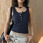 American retro button down sleeveless vest tank top