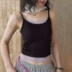 layered tank top slim fit stretchy camisole contrast trim sleeveless top