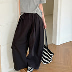 High waist pleated wide leg pants women loose drape trousers with tie waist