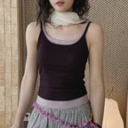 layered tank top slim fit stretchy camisole contrast trim sleeveless top