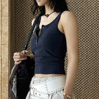 American retro button down sleeveless vest tank top