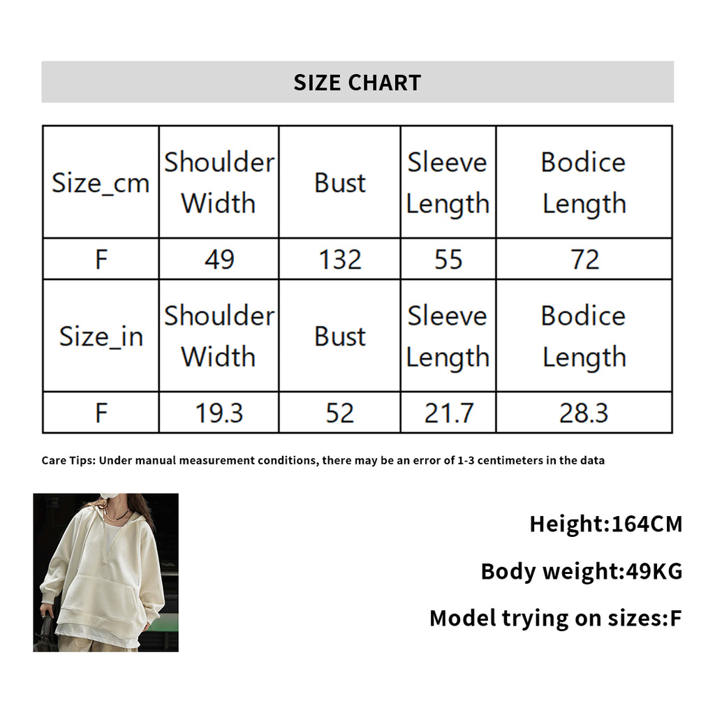 V-neck fake two-piece spliced loose hooded sweatshirt